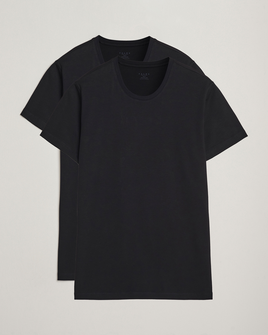 Heren | T-shirts | Falke | 2-Pack Cotton Crew Neck T-Shirt Black