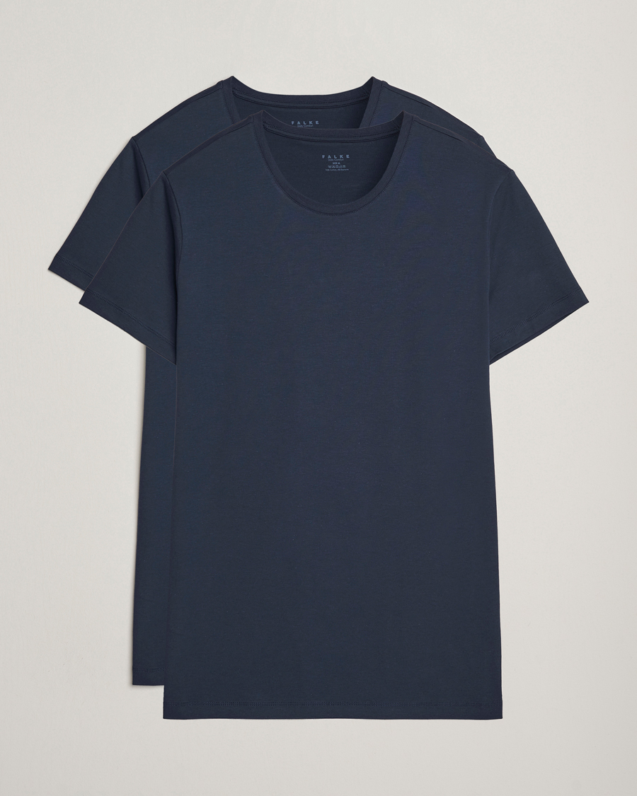 Heren | T-shirts | Falke | 2-Pack Cotton Crew Neck T-Shirt Midnight