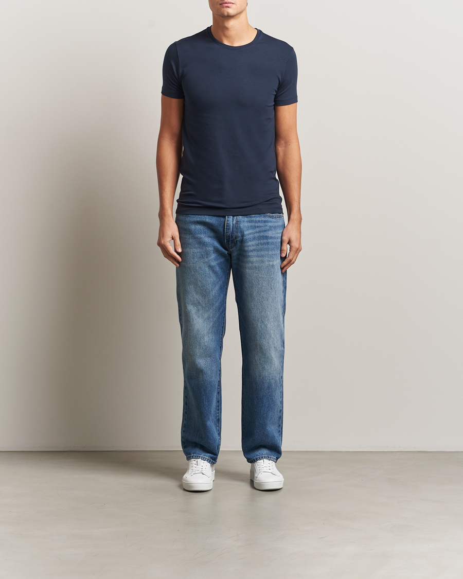 Heren | T-shirts | Falke | 2-Pack Cotton Crew Neck T-Shirt Midnight
