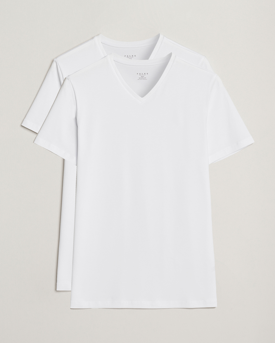 Heren | T-shirts | Falke | 2-Pack Cotton V-Neck T-Shirt White