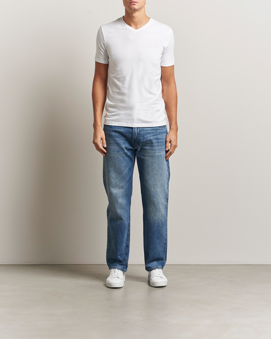 Heren | T-shirts | Falke | 2-Pack Cotton V-Neck T-Shirt White