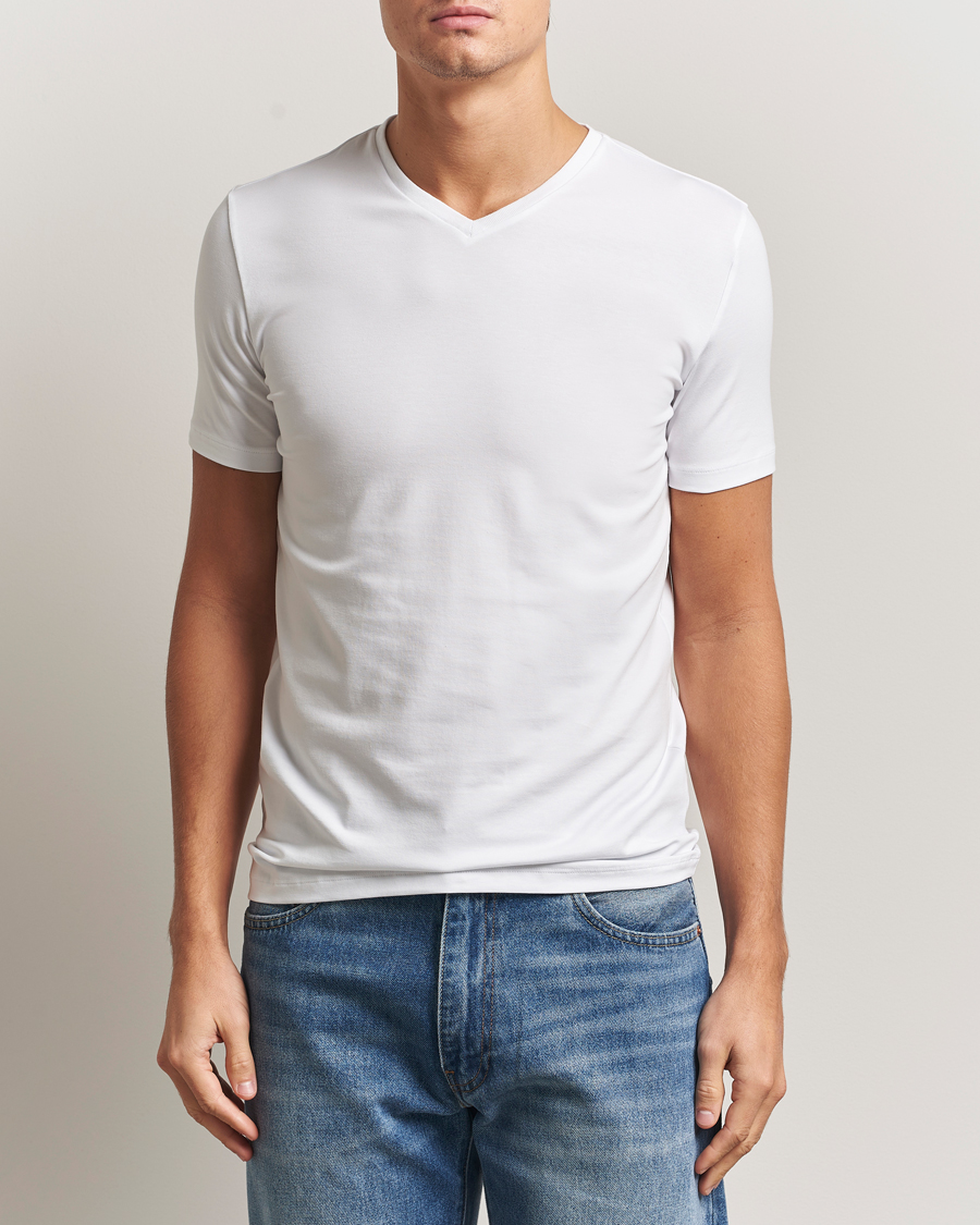 Heren | T-shirts | Falke | 2-Pack Cotton V-Neck T-Shirt White