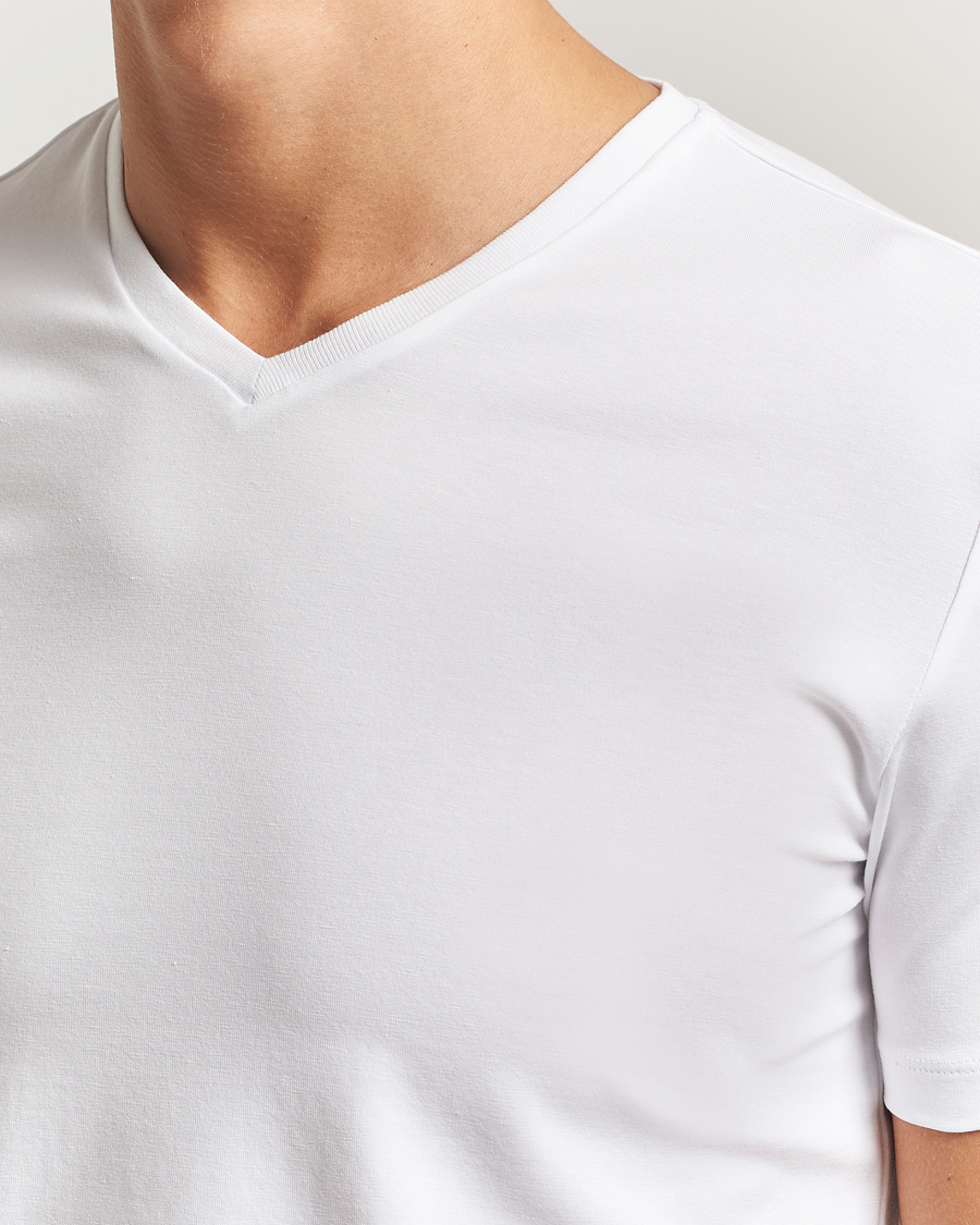 Heren | T-shirts | Falke | 2-Pack Cotton V-Neck T-Shirt White