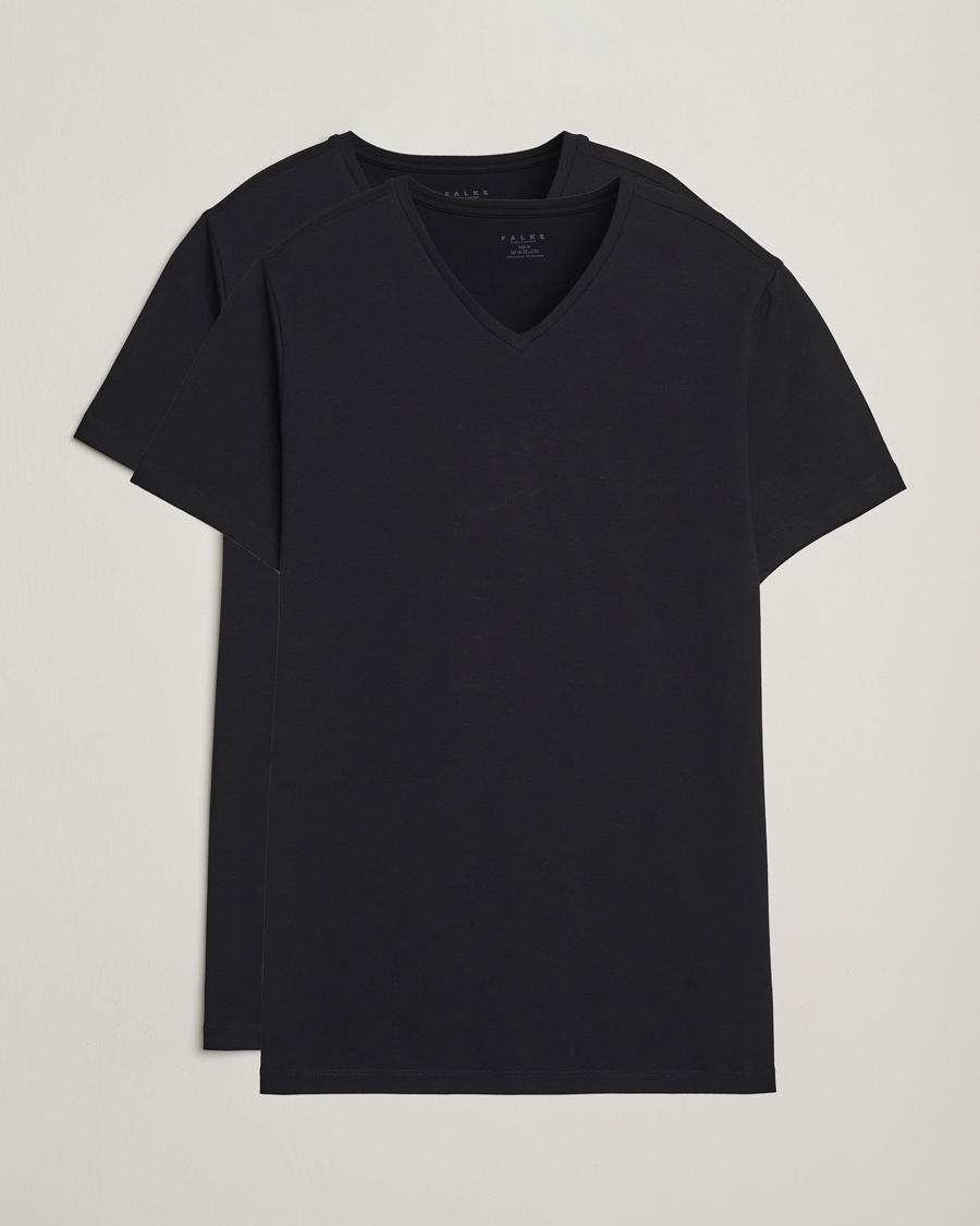 Heren | T-shirts | Falke | 2-Pack Cotton V-Neck T-Shirt Black