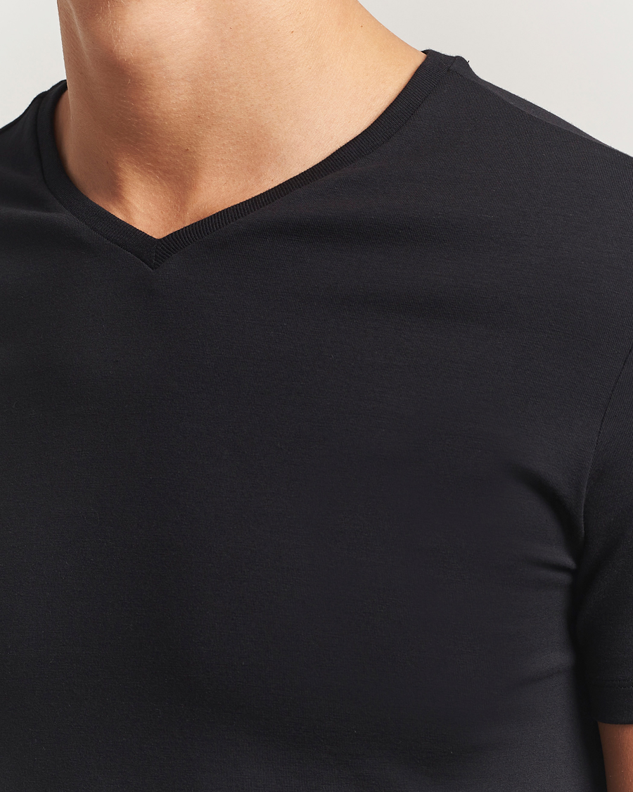 Heren | T-shirts | Falke | 2-Pack Cotton V-Neck T-Shirt Black