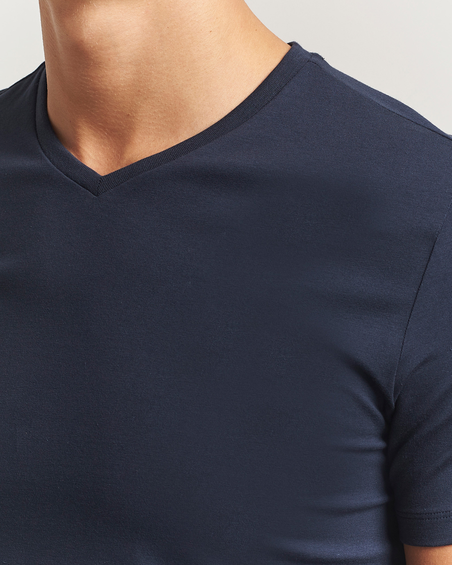 Heren | T-shirts | Falke | 2-Pack Cotton V-Neck T-Shirt Midnight