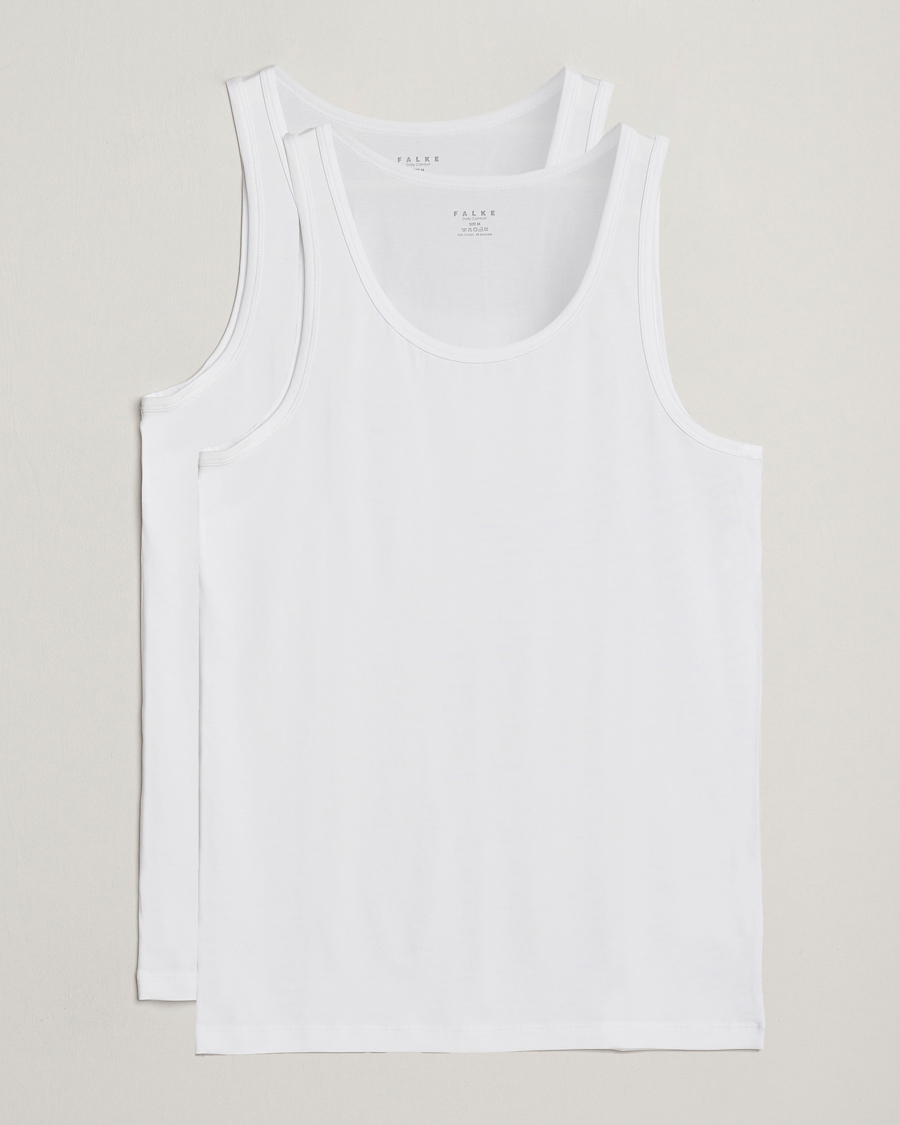 Heren | T-shirts | Falke | 2-Pack Cotton Tank Top White