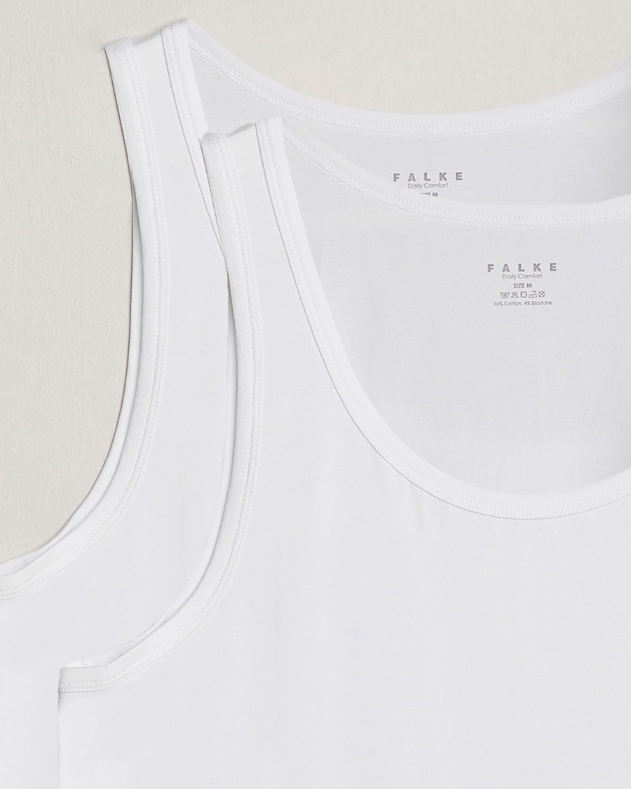 Heren | T-shirts | Falke | 2-Pack Cotton Tank Top White