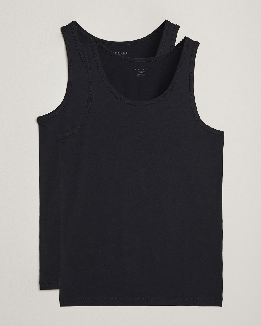Heren | T-shirts | Falke | 2-Pack Cotton Tank Top Black