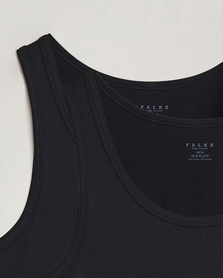 Heren | T-shirts | Falke | 2-Pack Cotton Tank Top Black