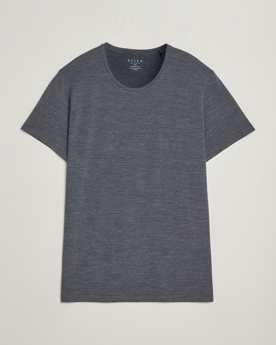 Heren | T-shirts | Falke | Clima Wool Crew Neck T-Shirt Dark Grey Heather