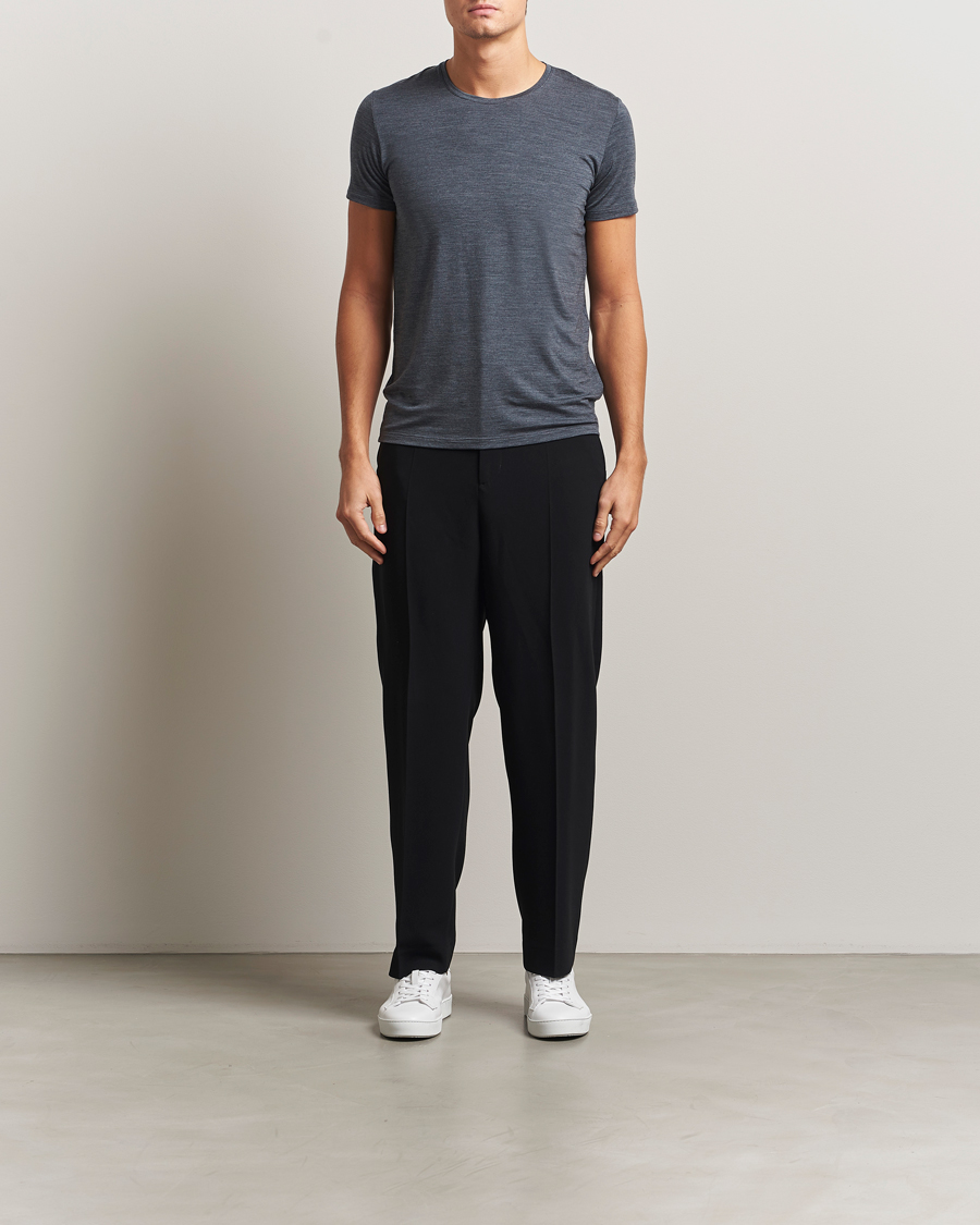 Heren | T-shirts | Falke | Clima Wool Crew Neck T-Shirt Dark Grey Heather