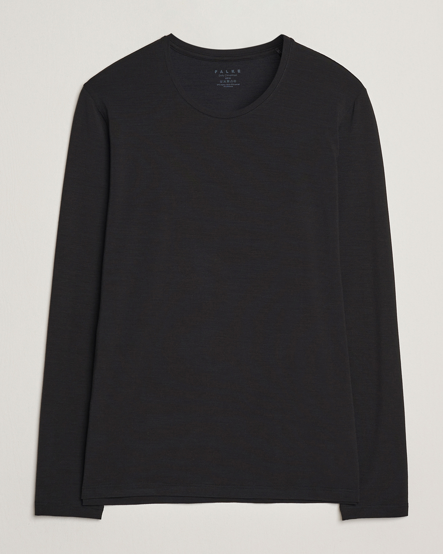 Heren | T-shirts | Falke | Clima Wool Wool Long Sleeve T-Shirt Black