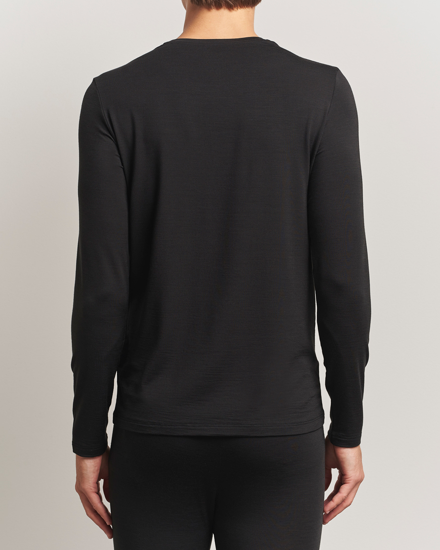 Heren | T-shirts | Falke | Clima Wool Wool Long Sleeve T-Shirt Black