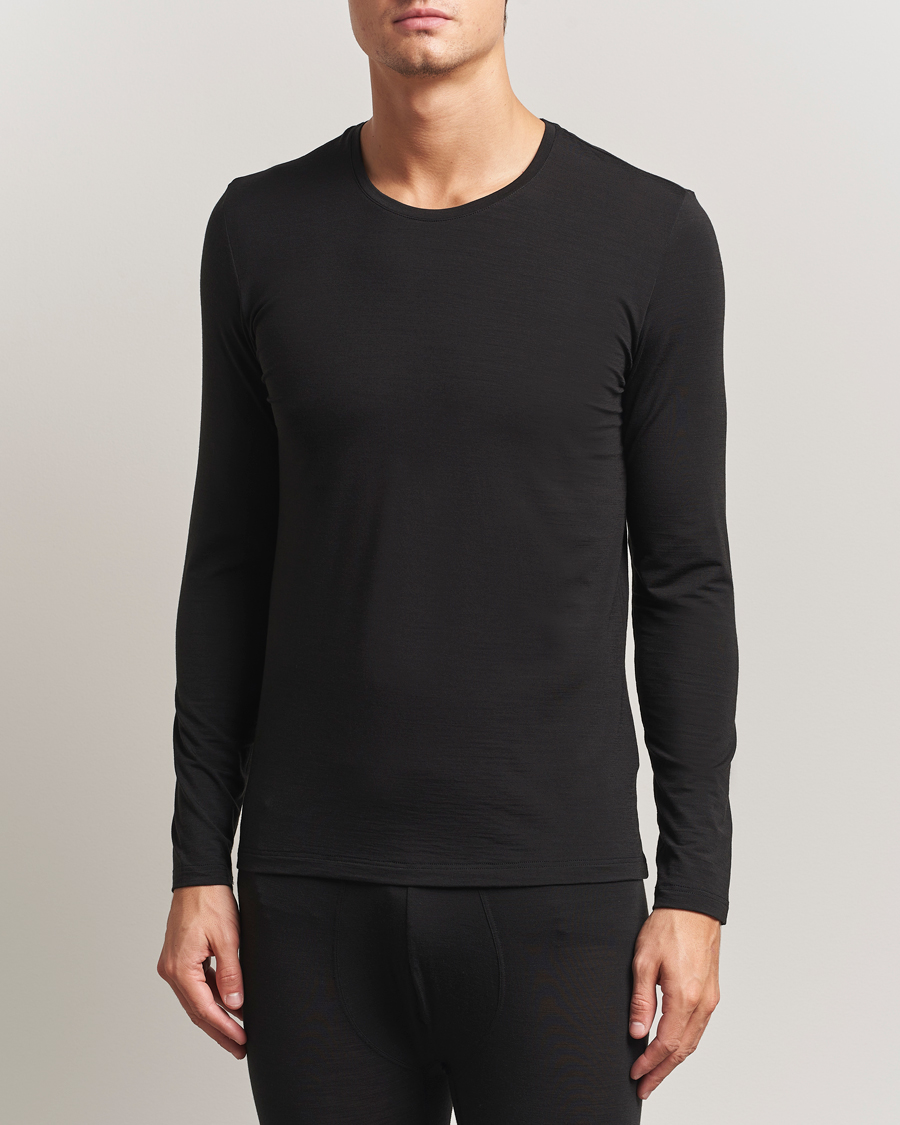 Heren | T-shirts | Falke | Clima Wool Wool Long Sleeve T-Shirt Black