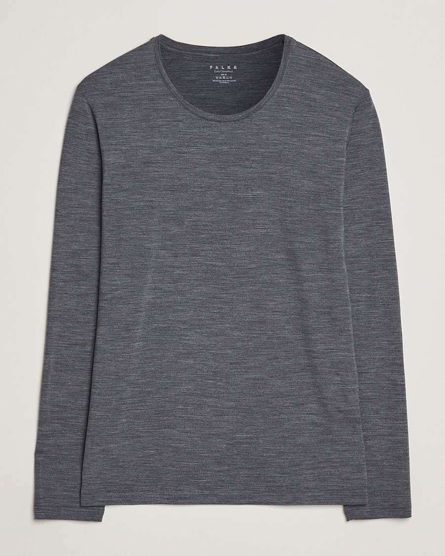 Heren | T-shirts | Falke | Clima Wool Wool Long Sleeve T-Shirt Dark Grey Heather