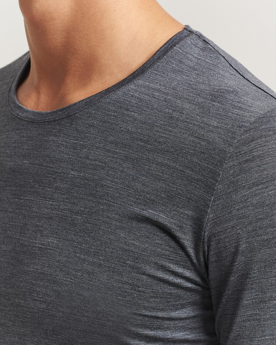Heren | T-shirts | Falke | Clima Wool Wool Long Sleeve T-Shirt Dark Grey Heather