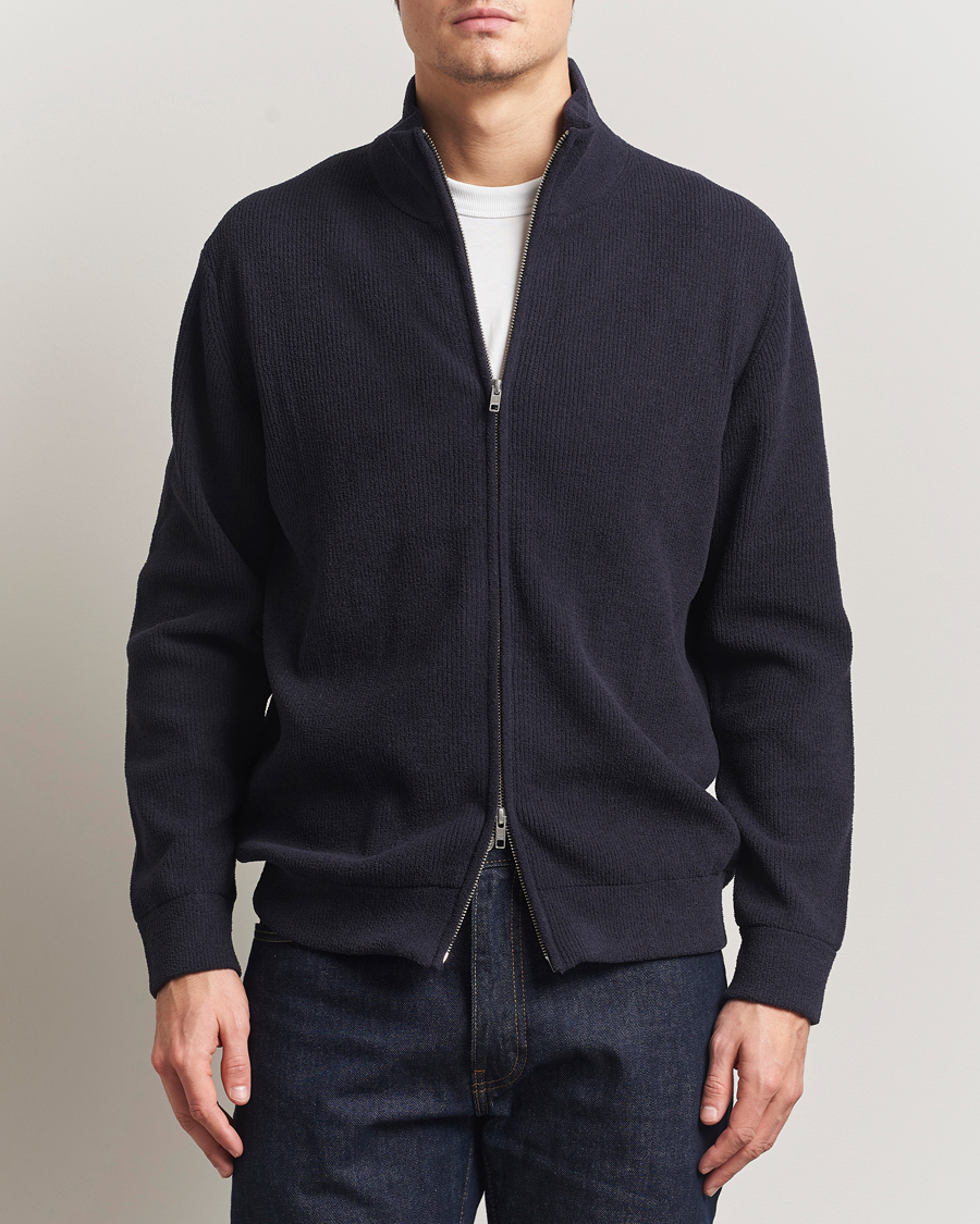 Heren | Truien | NN07 | Danny Rib Knitted Full Zip Navy Blue