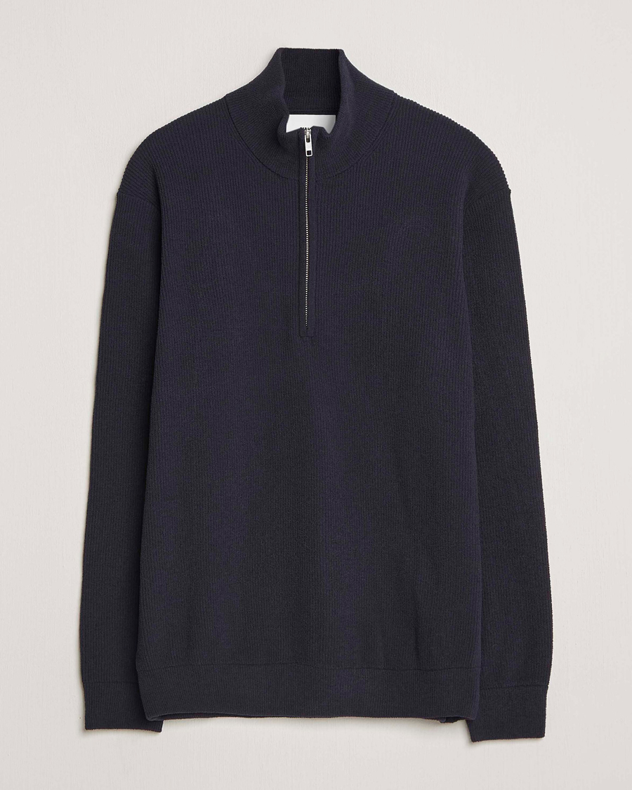 Heren | Truien | NN07 | Danny Rib Knitted Half Zip Navy Blue