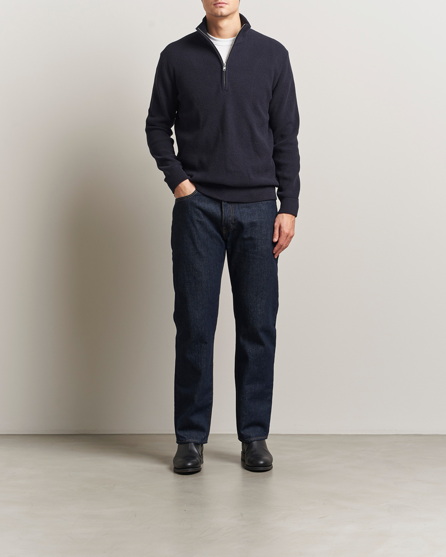Heren | Truien | NN07 | Danny Rib Knitted Half Zip Navy Blue