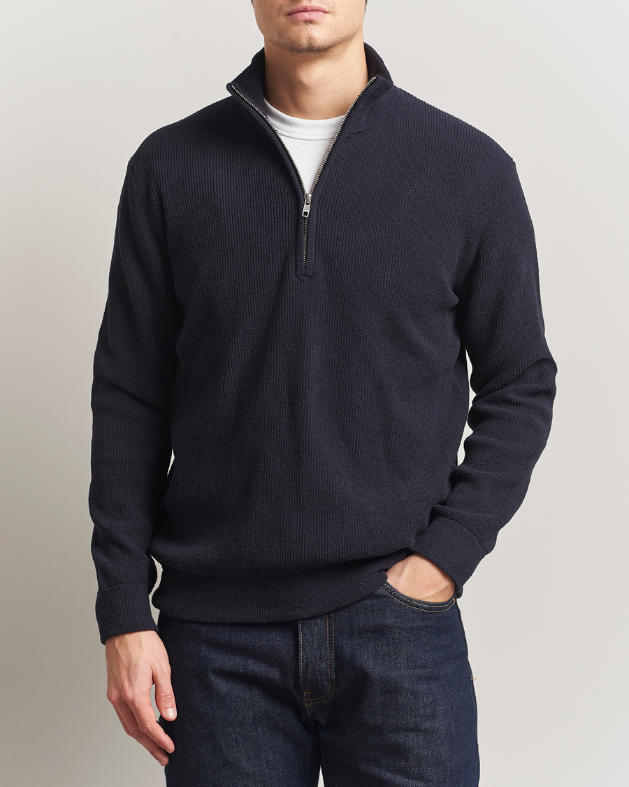 Heren | Truien | NN07 | Danny Rib Knitted Half Zip Navy Blue