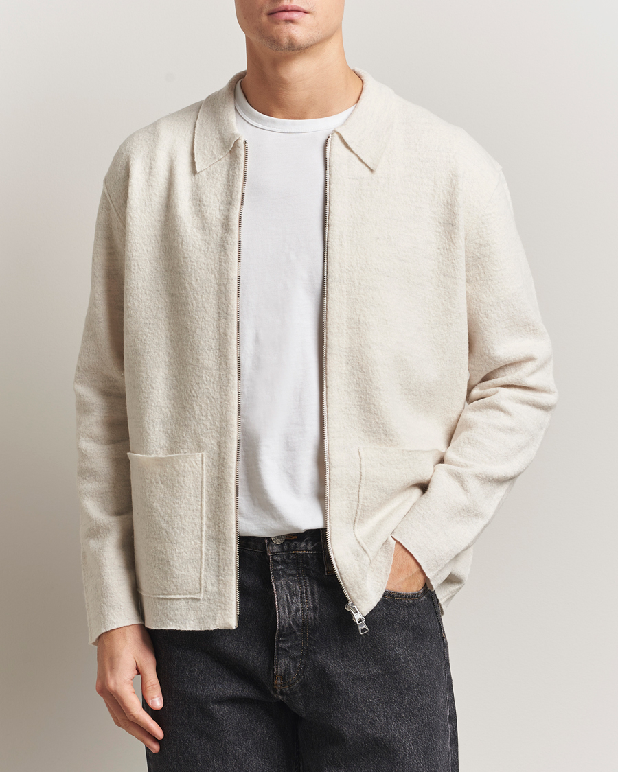 Heren | Truien | NN07 | Jonas Boiled Wool Full Zip Ivory