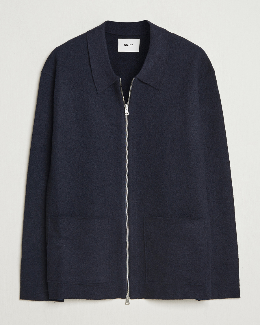 Heren | Truien | NN07 | Jonas Boiled Wool Full Zip Navy Blue