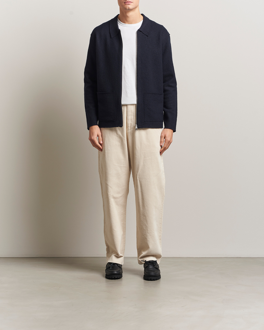 Heren | Truien | NN07 | Jonas Boiled Wool Full Zip Navy Blue