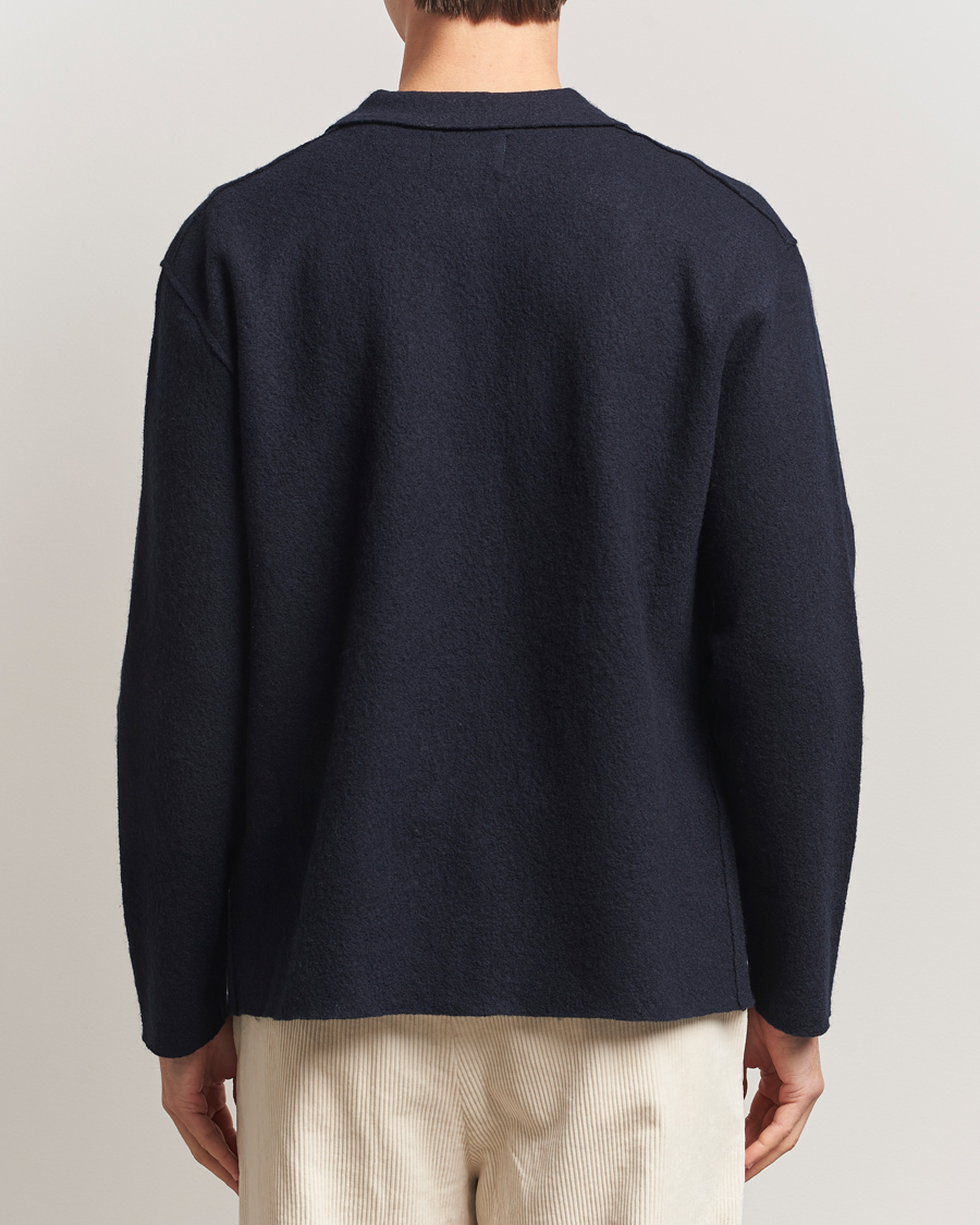 Heren | Truien | NN07 | Jonas Boiled Wool Full Zip Navy Blue