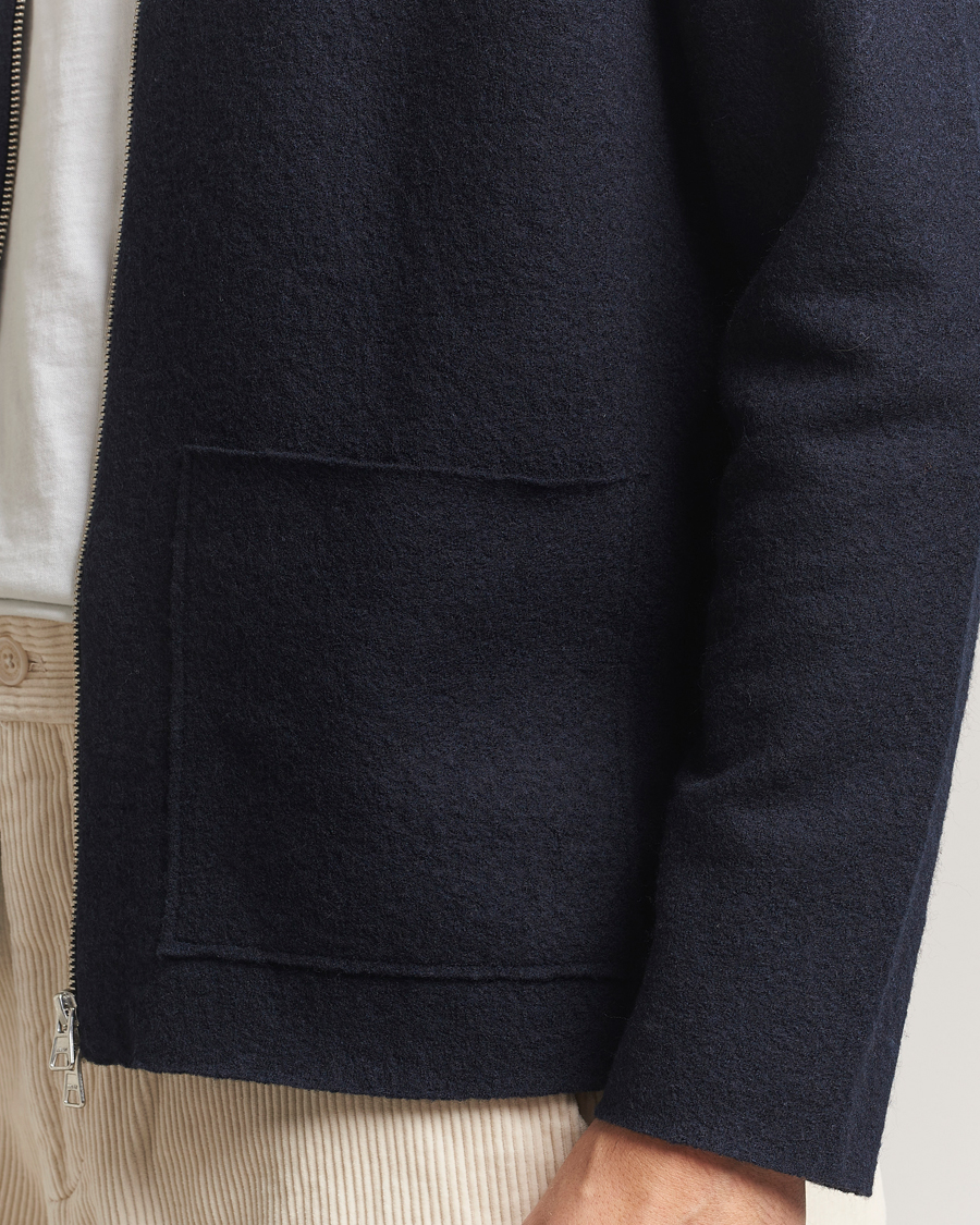Heren | Truien | NN07 | Jonas Boiled Wool Full Zip Navy Blue
