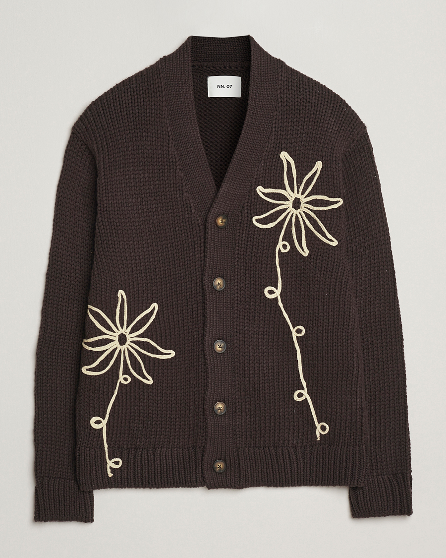 Heren | Truien | NN07 | Mika Knitted Flower Cardigan Dusky Port