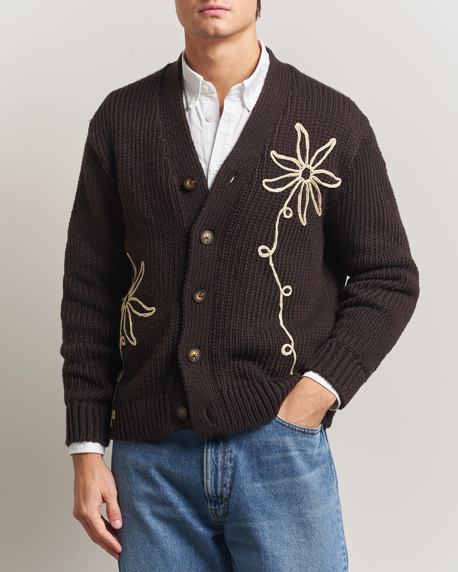 Heren | Truien | NN07 | Mika Knitted Flower Cardigan Dusky Port