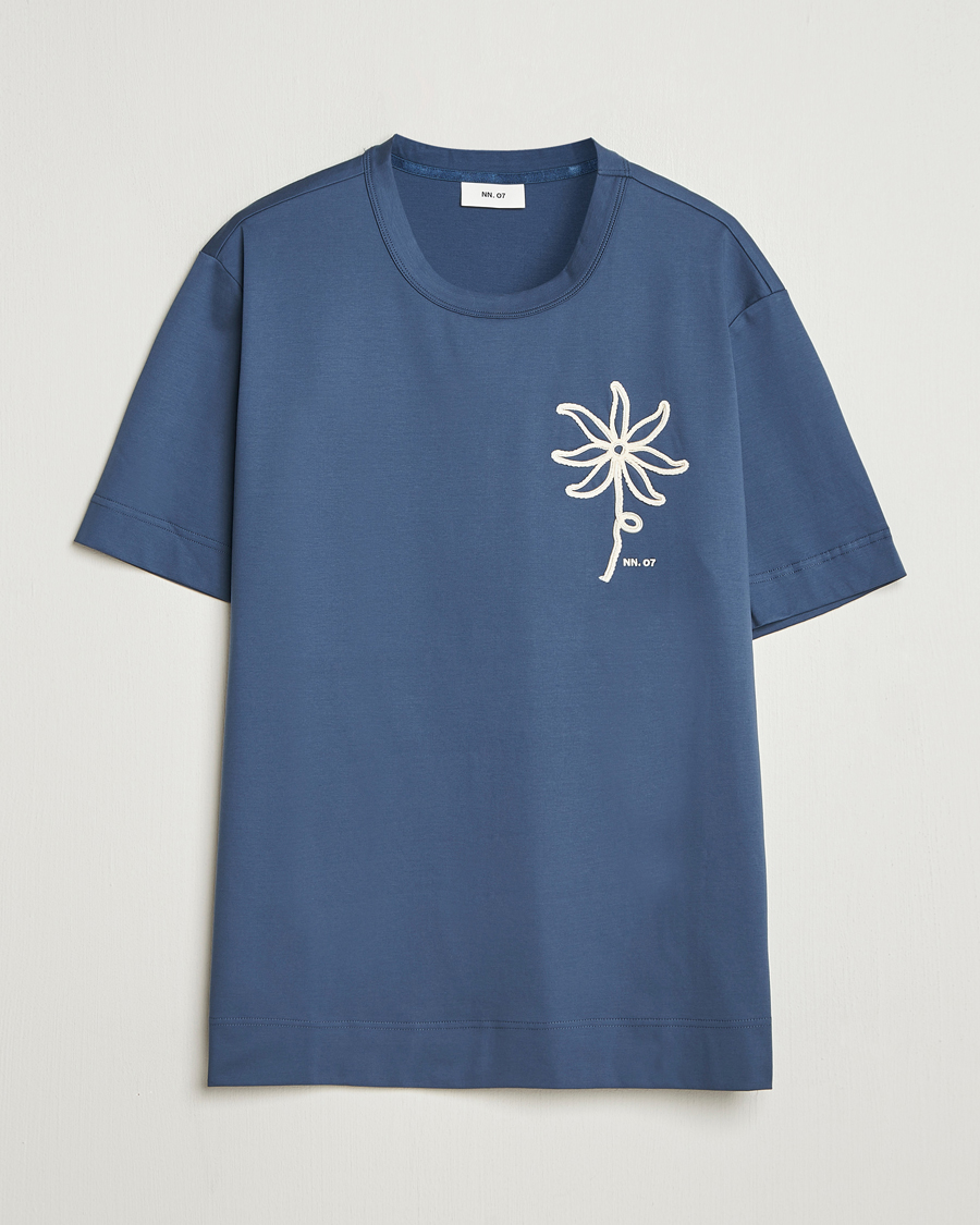 Heren | T-shirts | NN07 | Pedro Embroidered T-Shirt Denim Blue