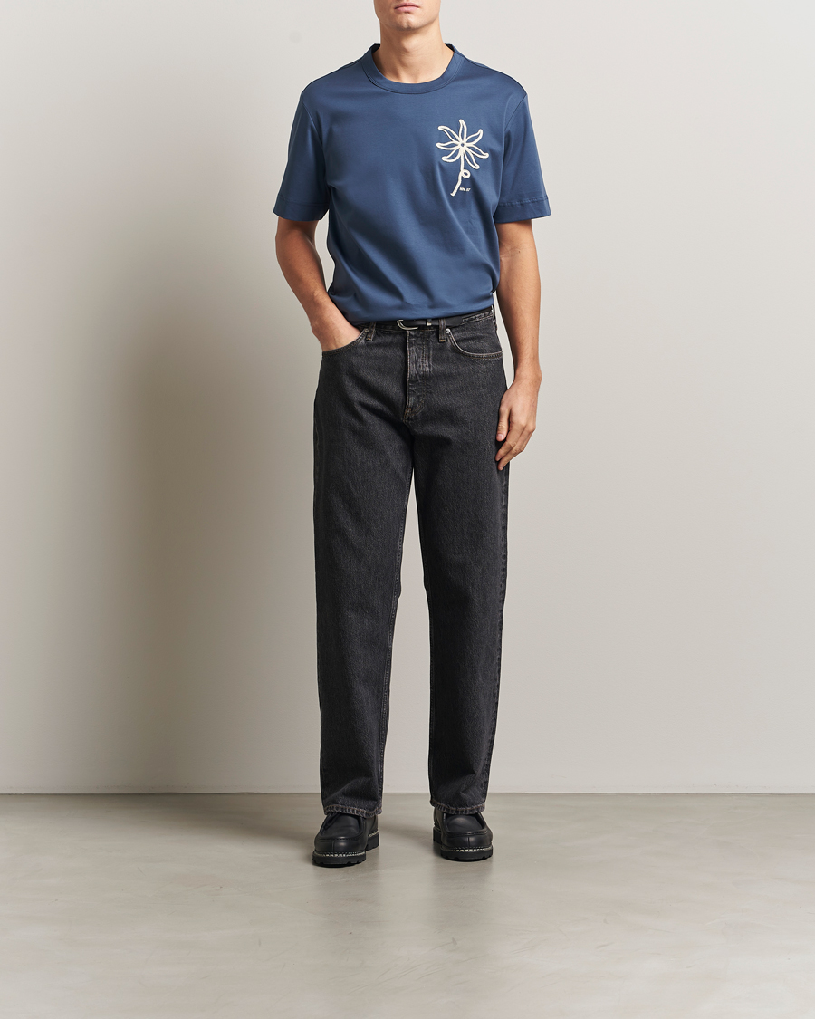 Heren | T-shirts | NN07 | Pedro Embroidered T-Shirt Denim Blue