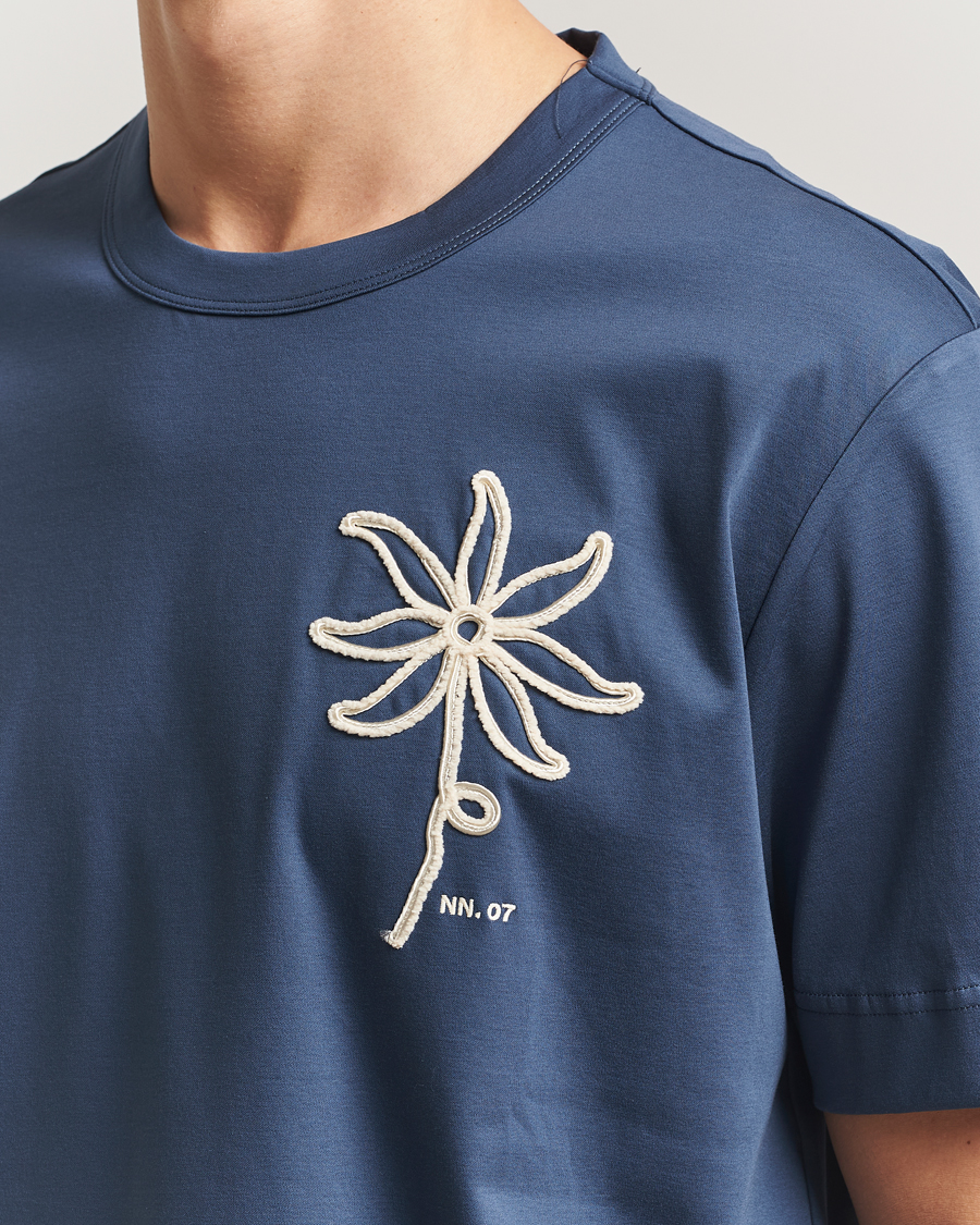 Heren | T-shirts | NN07 | Pedro Embroidered T-Shirt Denim Blue