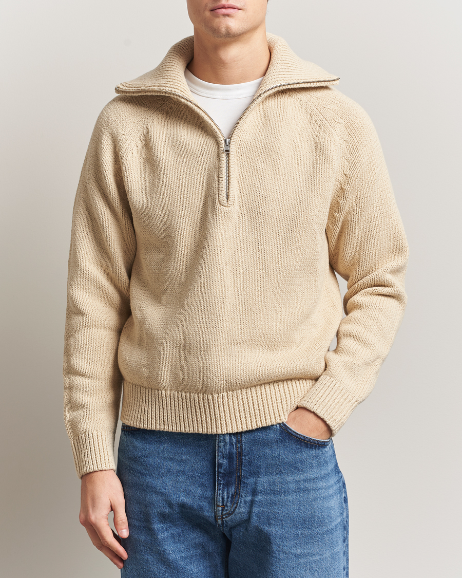 Heren | Truien | NN07 | Tristan Heavy Knitted Half Zip Ecru