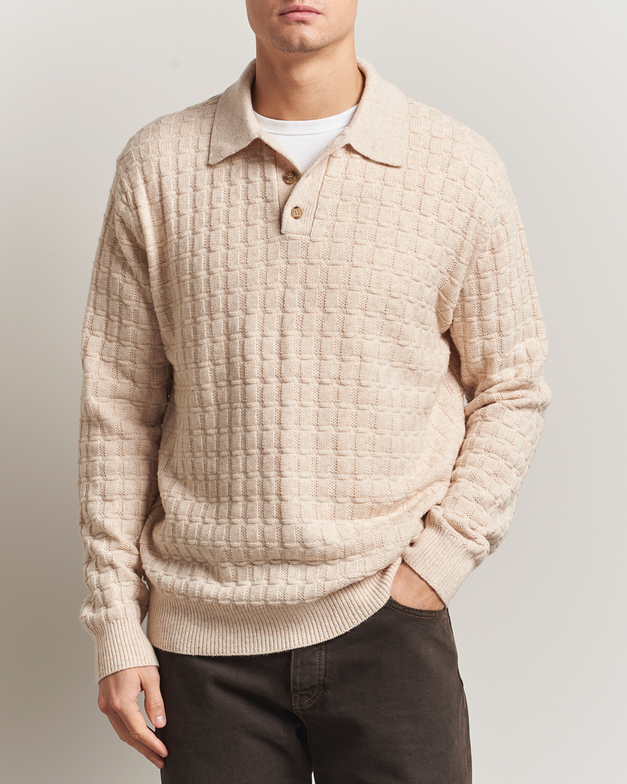 Heren | Truien | LES DEUX | Gustav Structured Polo Knit Light Sand Melange