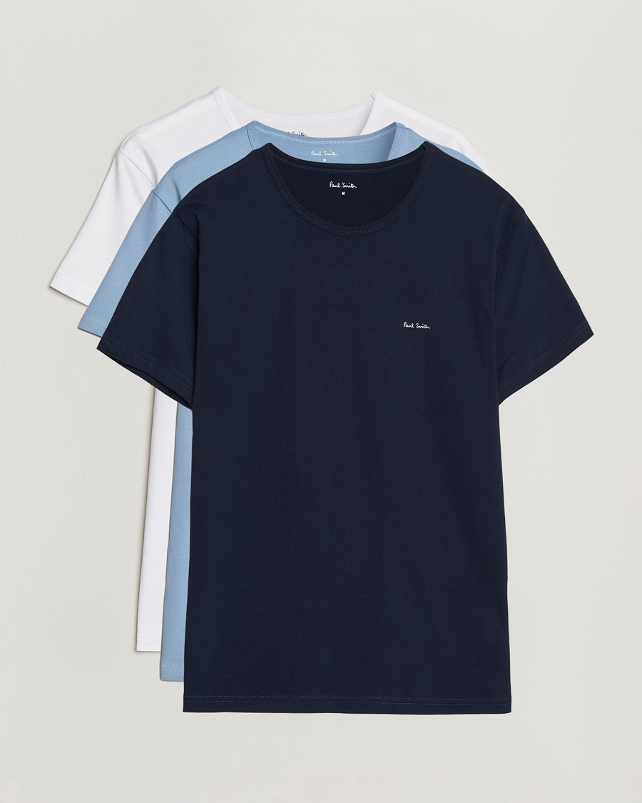 Heren | T-shirts | Paul Smith | 3-Pack Crew Neck T-Shirt White/Black/Light Blue