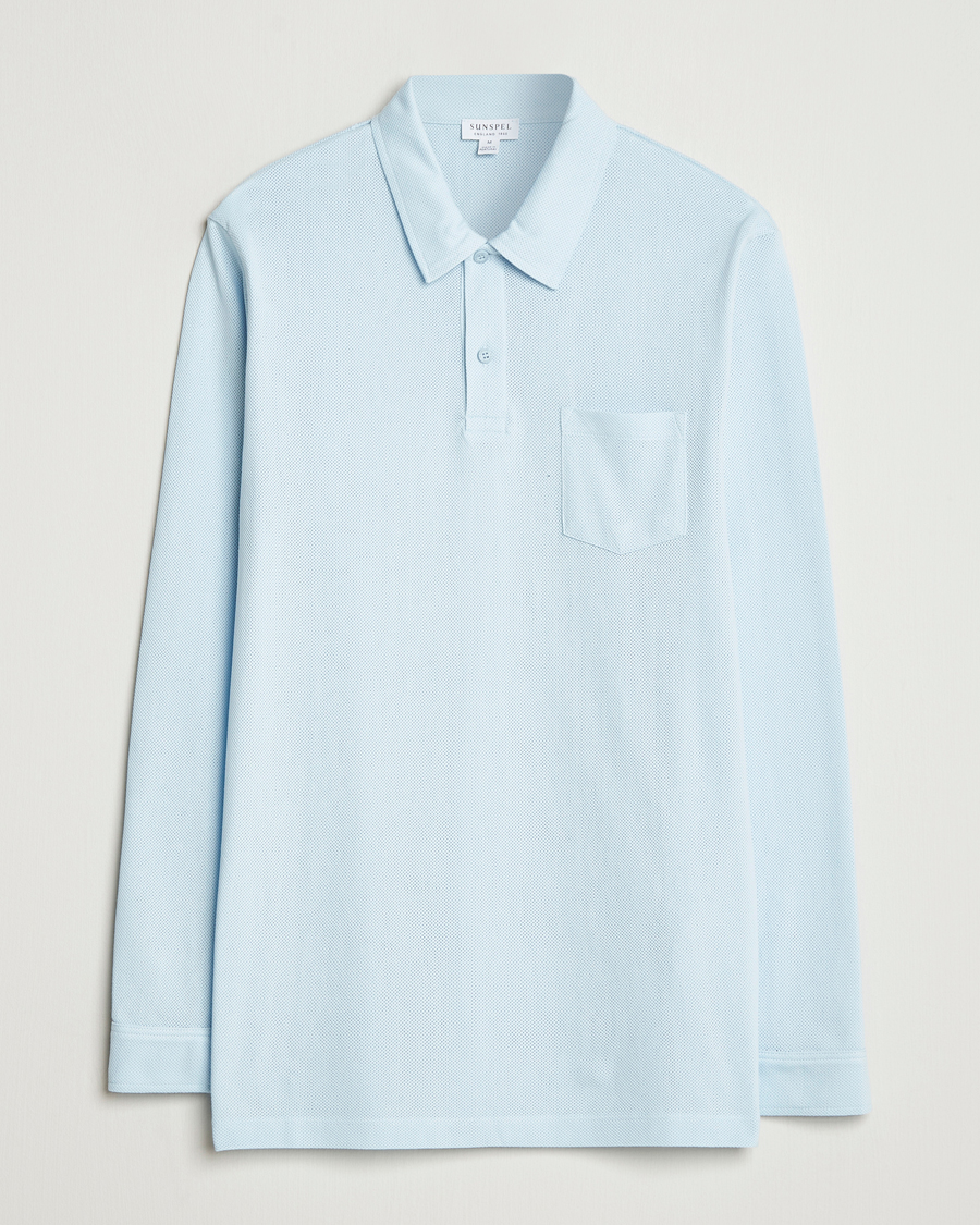 Heren | Polo's | Sunspel | Long Sleeve Riviera Polo Shirt Frost Blue