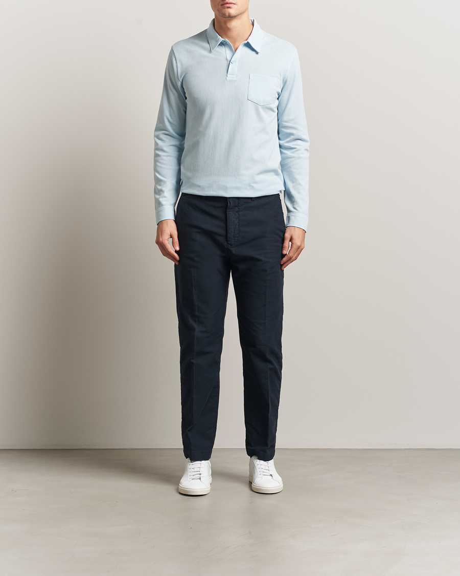 Heren | Polo's | Sunspel | Long Sleeve Riviera Polo Shirt Frost Blue