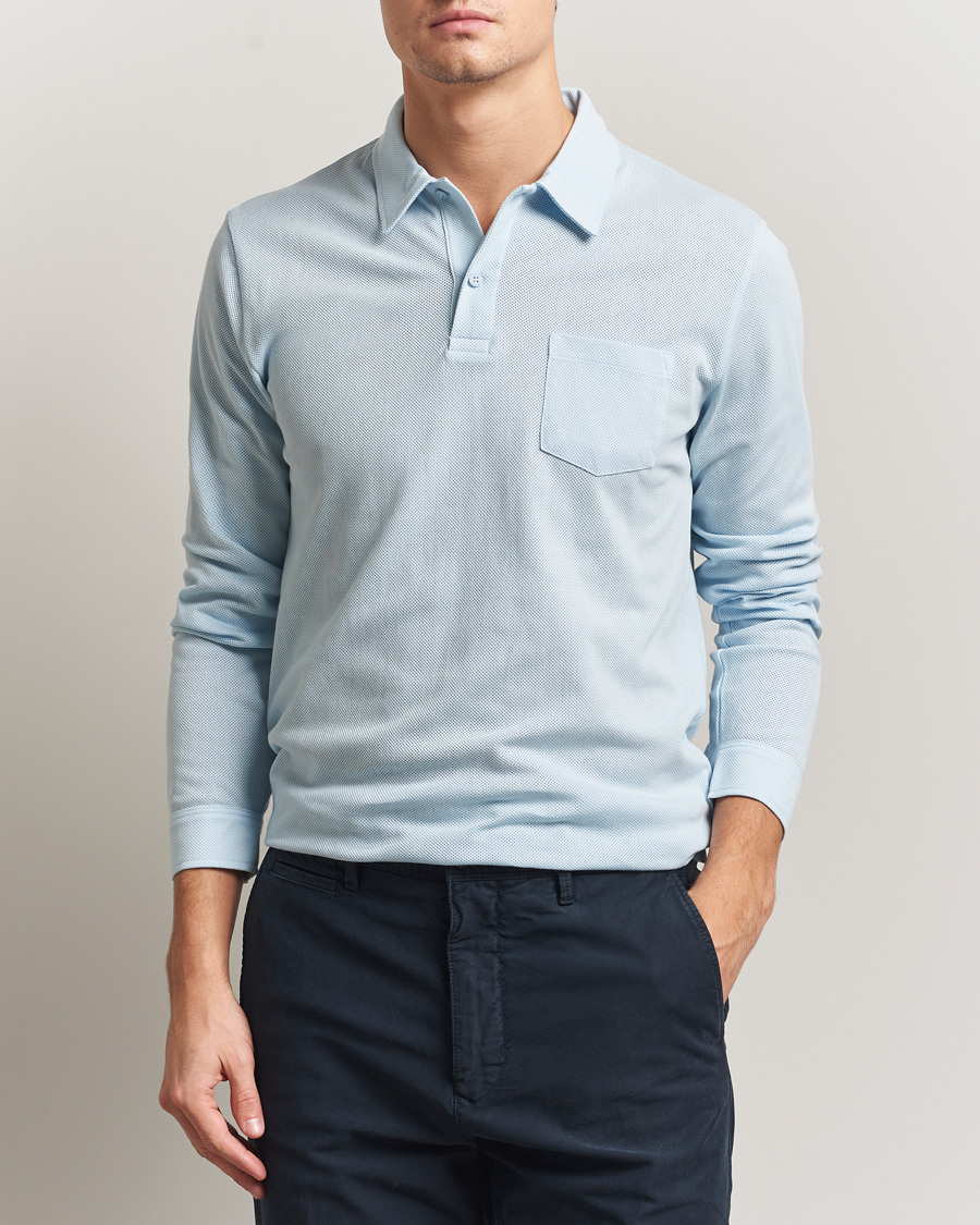 Heren | Polo's | Sunspel | Long Sleeve Riviera Polo Shirt Frost Blue
