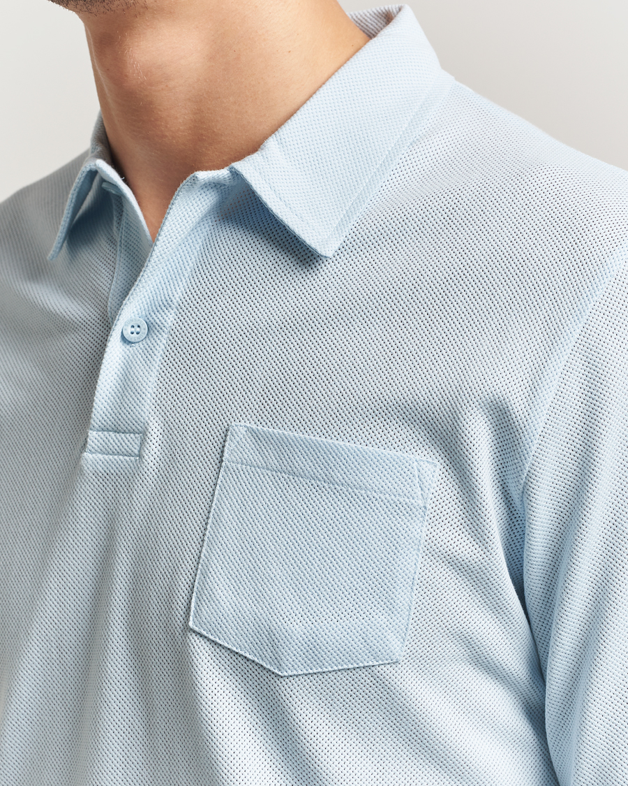 Heren | Polo's | Sunspel | Long Sleeve Riviera Polo Shirt Frost Blue