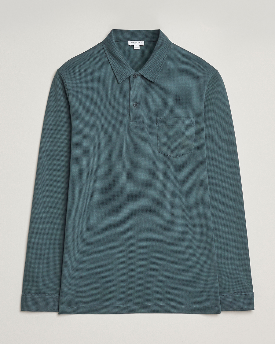 Heren | Polo's | Sunspel | Long Sleeve Riviera Polo Shirt Dark Petrol