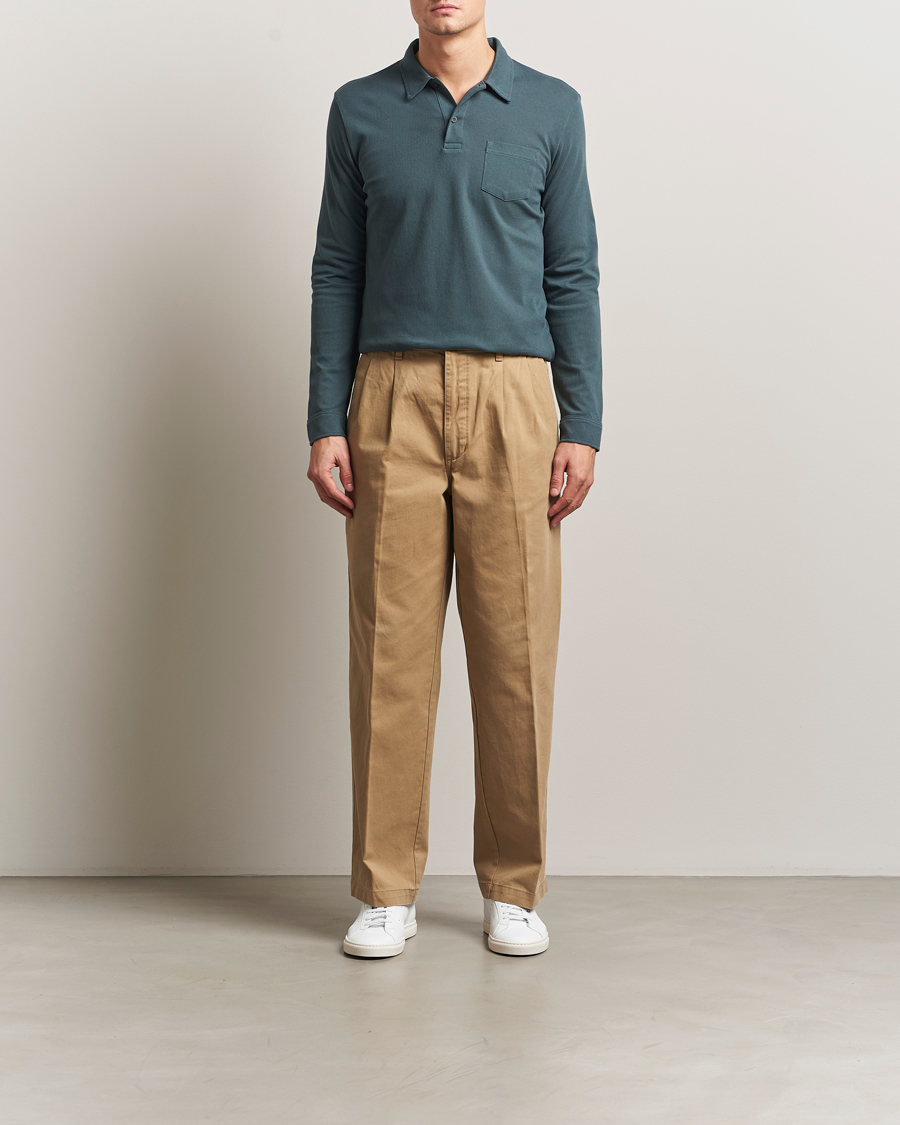 Heren | Polo's | Sunspel | Long Sleeve Riviera Polo Shirt Dark Petrol