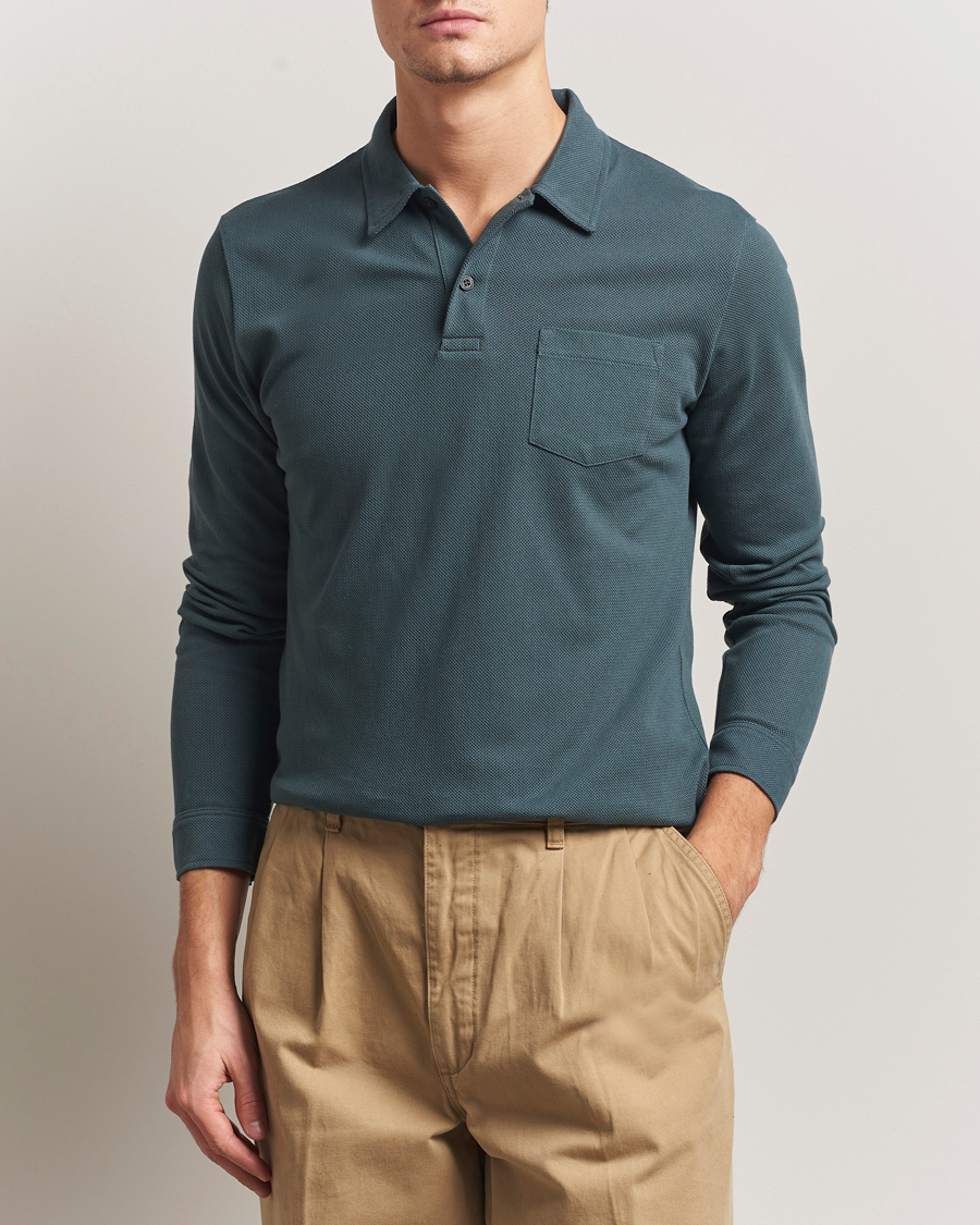 Heren | Polo's | Sunspel | Long Sleeve Riviera Polo Shirt Dark Petrol