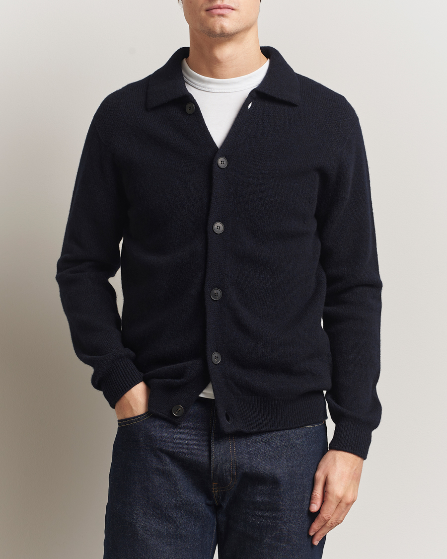 Heren | Truien | Sunspel | Lambswool Cardigan Dark Navy