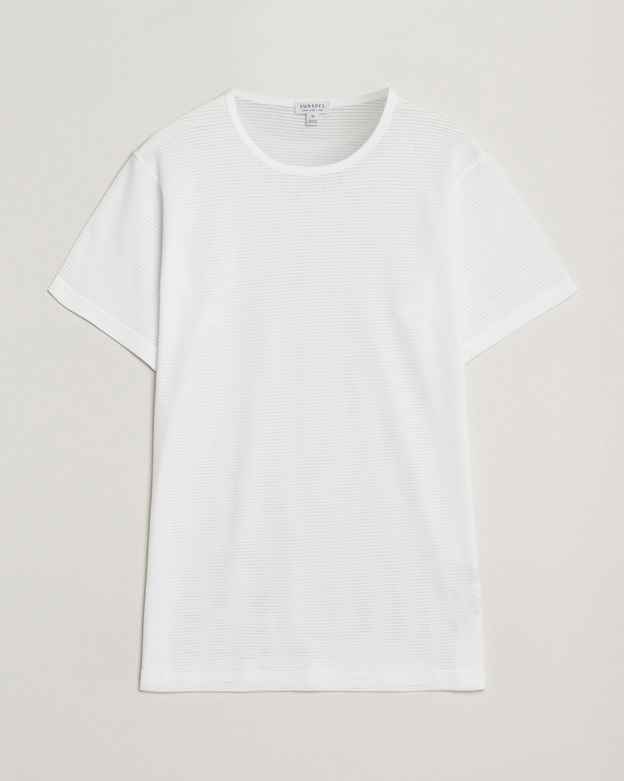 Heren | T-shirts | Sunspel | Cellular Underwear T-Shirt White