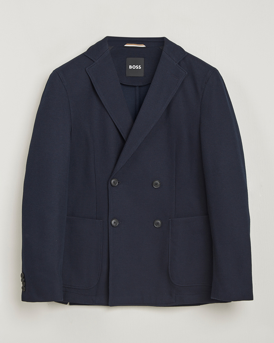 Heren | Blazers | BOSS BLACK | Hanry Jersey Double Breasted Blazer Dark Blue
