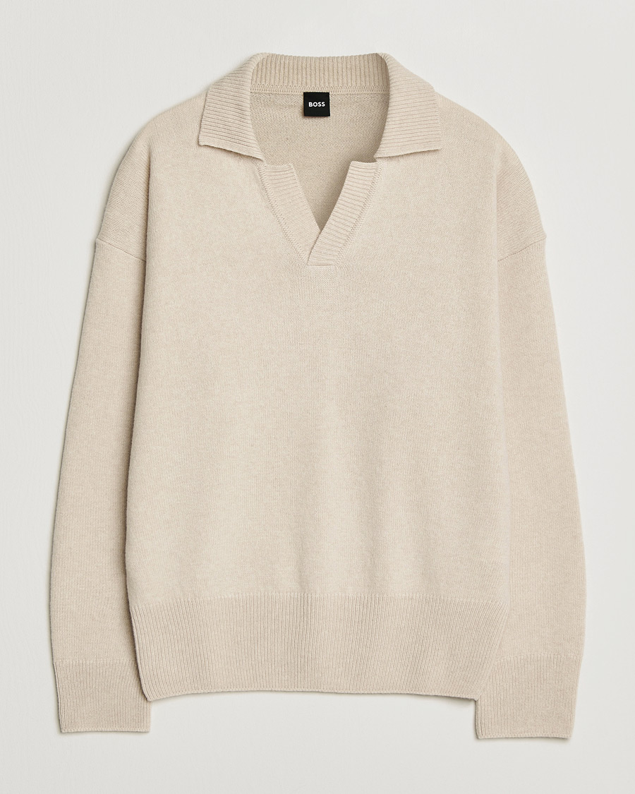 Heren | Truien | BOSS BLACK | Ucari Wool Knitted Polo Open White