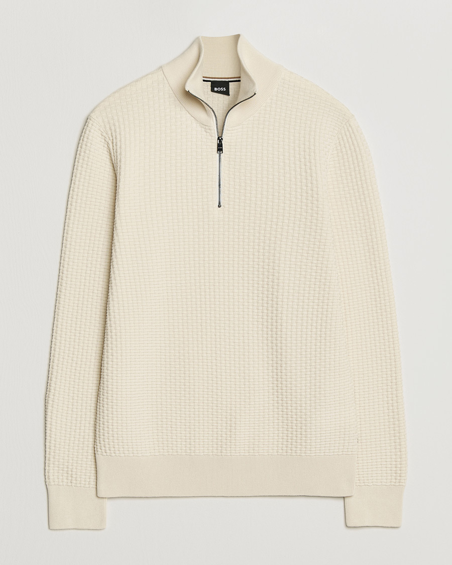 Heren | Truien | BOSS BLACK | Ulicio Structured Knitted Half Zip Open White